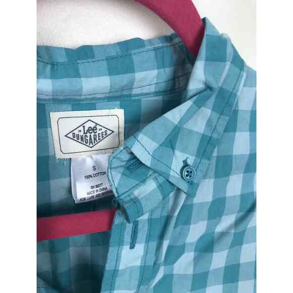 Lee Dungaree Mens Blue Collared Button Down Shirt Short Sleeve Small Plaid - Picture 5 of 8